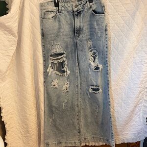 UNIQ BY LITZ Women's Acid Wash Distressed Wide-Leg Jeans